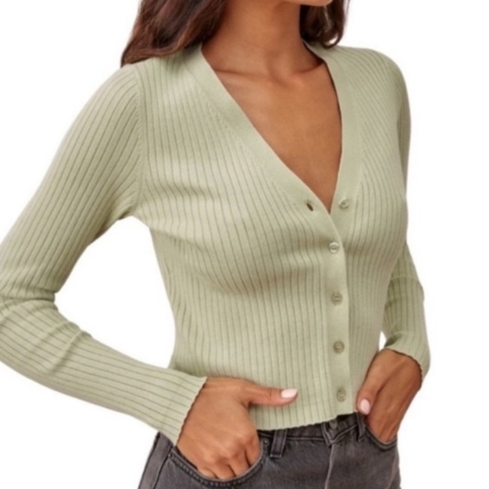 Reformation Light Green Ribbed Cardigan - Picture 2 of 3
